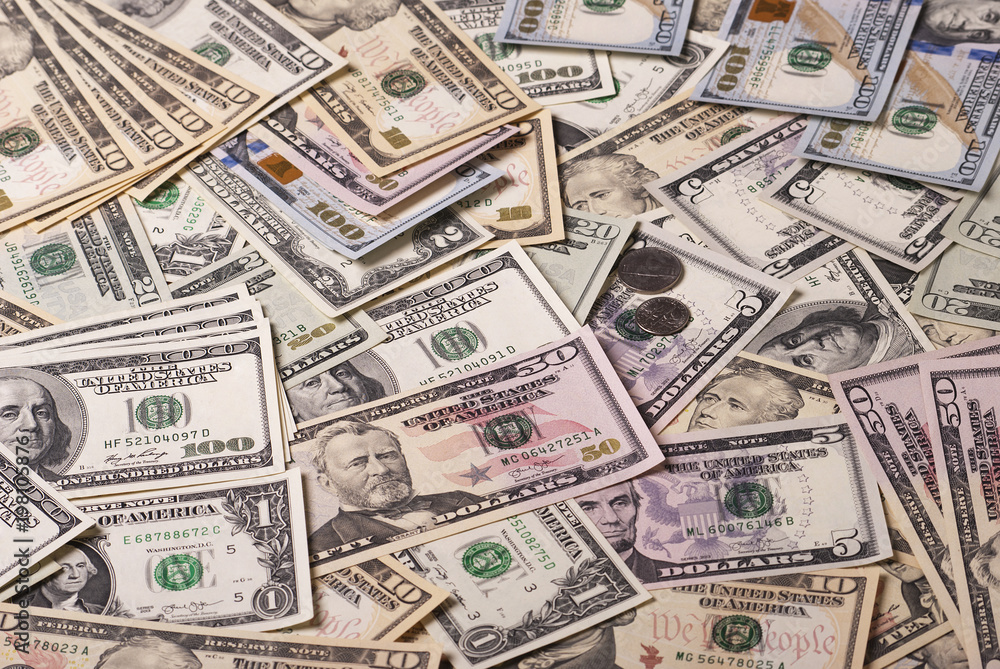 Dollar banknotes, coins Dollar banknotes, coins