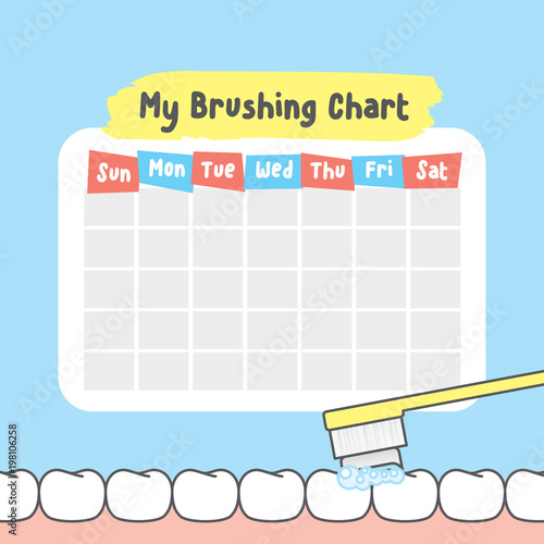 My brushing chart illustration vector on blue background. Dental concept.