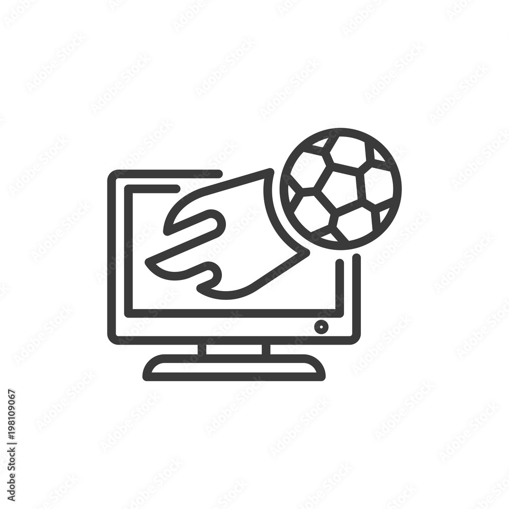 Icon line soccer ball flying from tv Icon line soccer ball flying from tv
