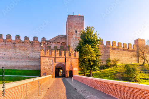 Cittadella city entrance, tower and surrounding walls. Padua, Italy photo