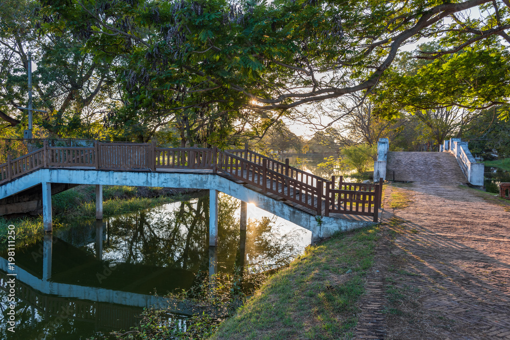 Arch bridges across the river in public park Arch bridges across the river in public park