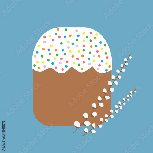 easter cake with willow branches- vector illustration