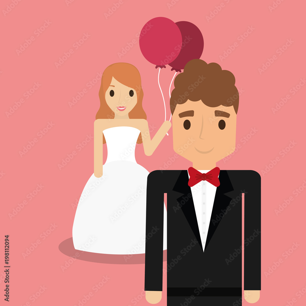 avatar wedding couple with decorative wreath of hearts around over pink background, colorful design. vector illustration avatar wedding couple with decorative wreath of hearts around over pink background, colorful design. vector illustration