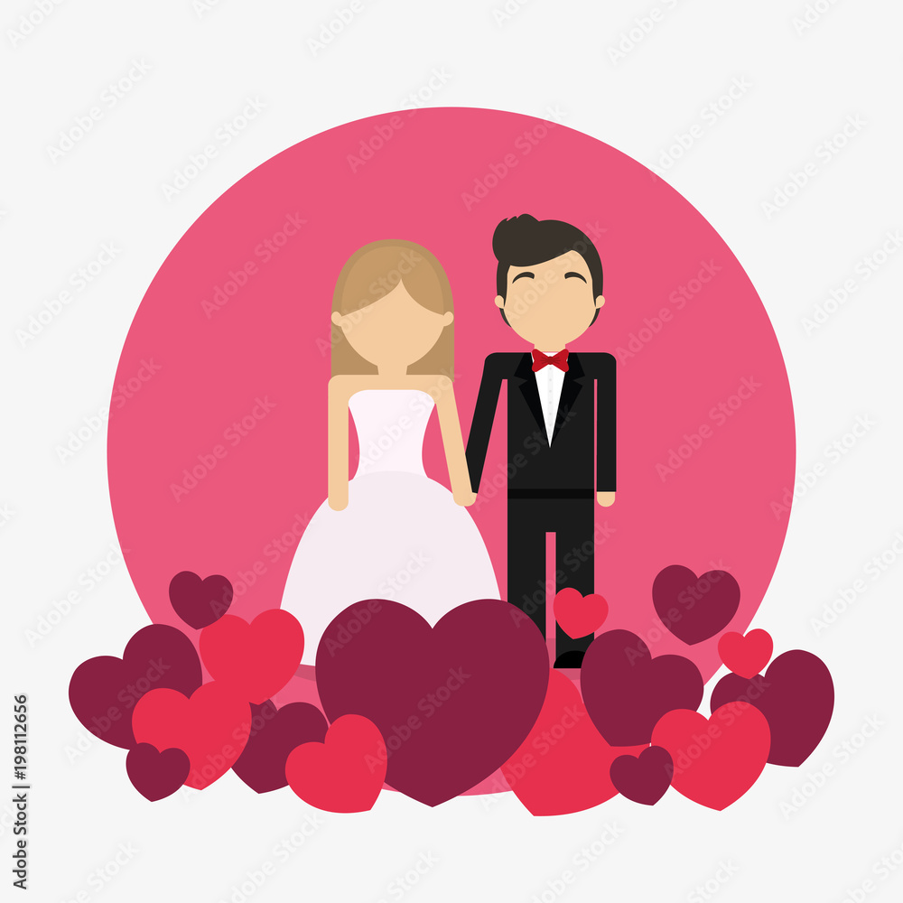 avatar wedding couple over pink circle and white background, colorful design. vector illustration avatar wedding couple over pink circle and white background, colorful design. vector illustration