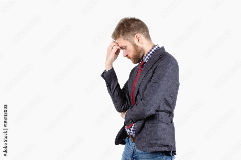 the guy thought for a moment on a white background the guy thought for a moment on a white background