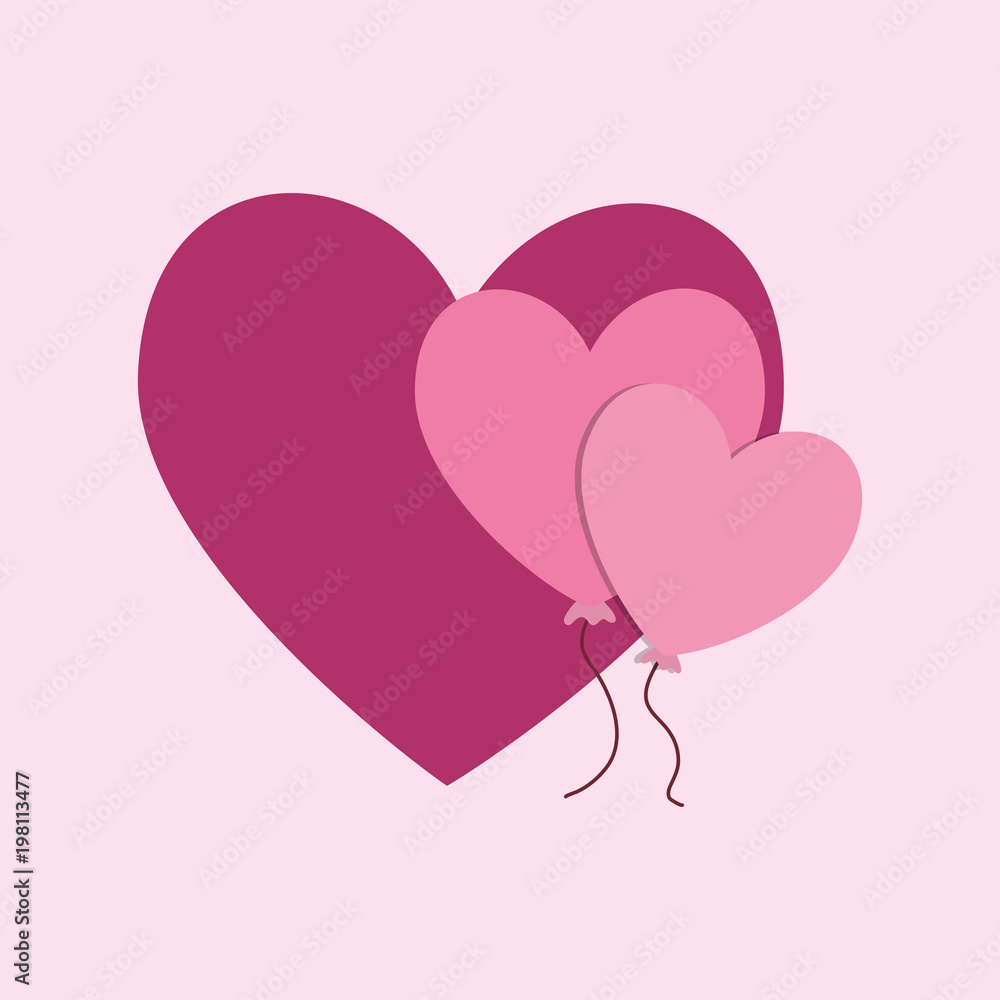 heart and balloons over pink background, colorful design vector illustration