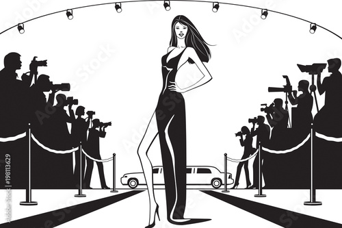Movie star posing to photographers at celebrity event  - vector illustration
