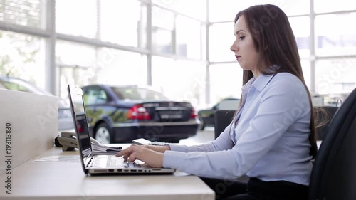 Car Dealer Working On Laptop