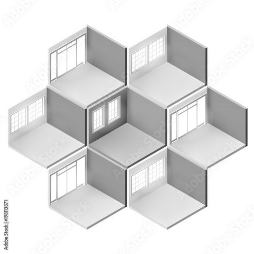 set of Empty Rooms in Isometric. room with window. vector illustration