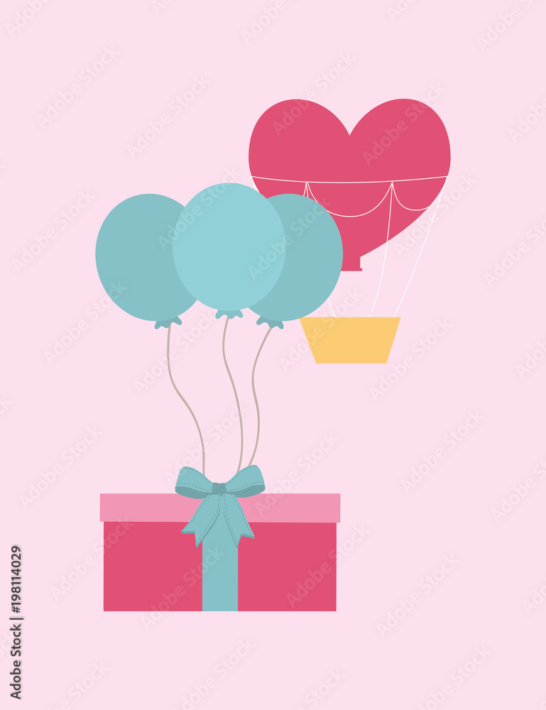 gift box with balloons over pink background, colorful design vector illustration gift box with balloons over pink background, colorful design vector illustration