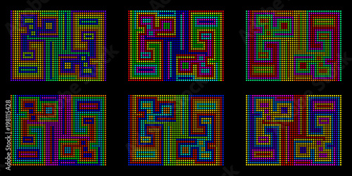 A mosaic background of colored peas in pixel style.
