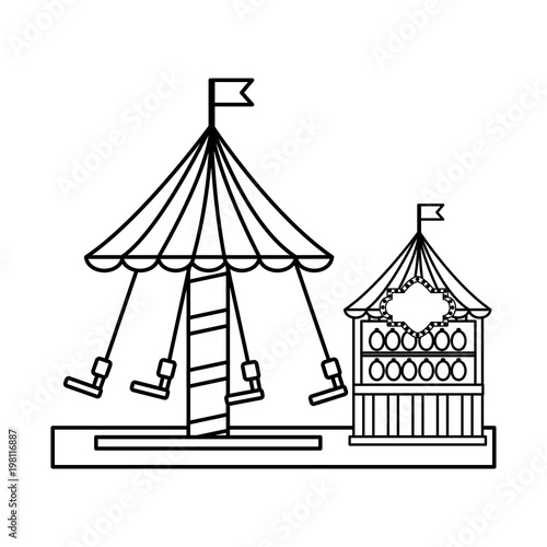 carnival fun fair festival carousel chair and shooting game targets vector illustration outline design