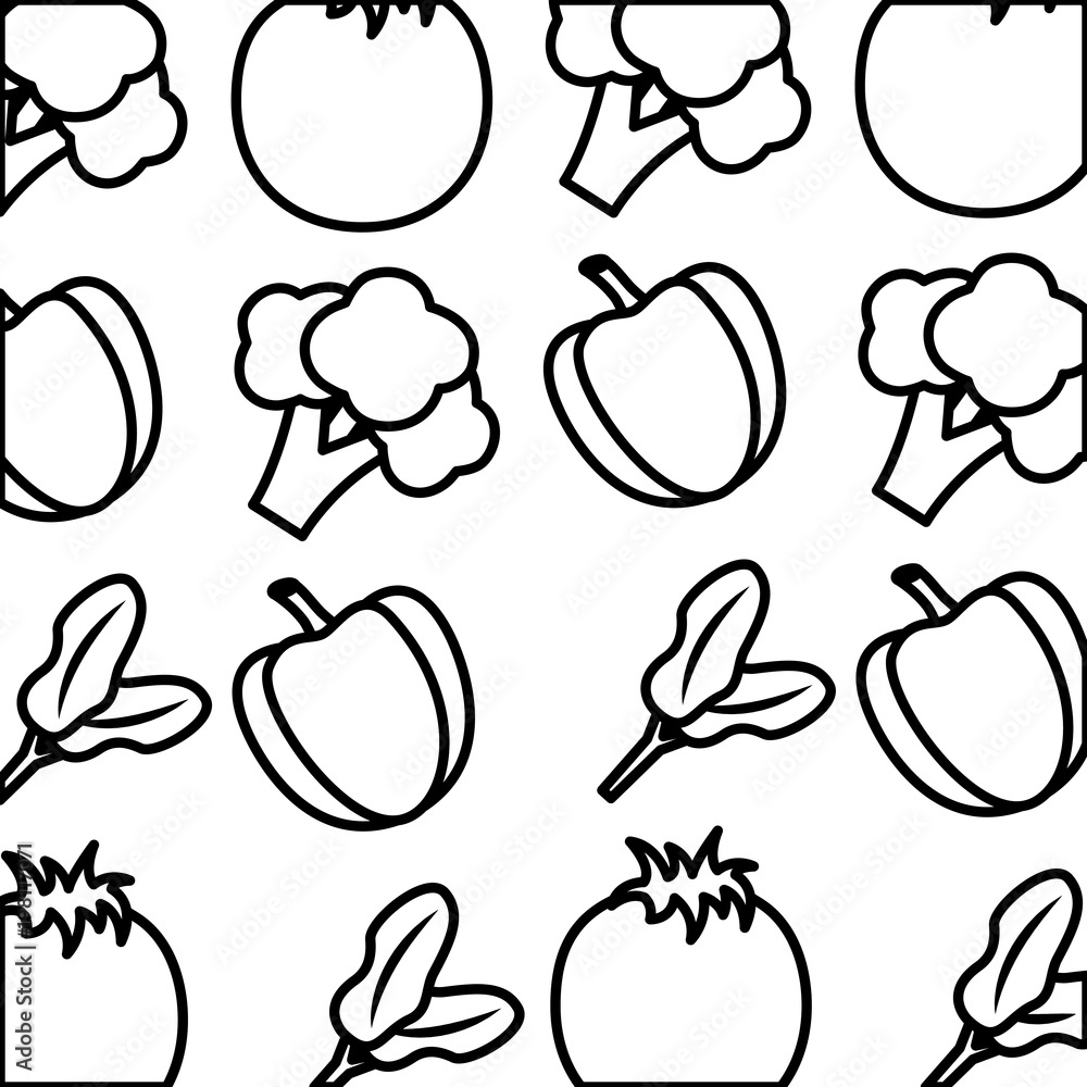 background fresh nutrition bell pepper broccoli vector illustration outline design