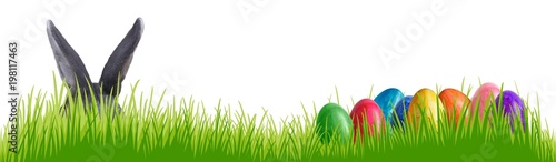 Wiese mit Ostereiern und Osterhase