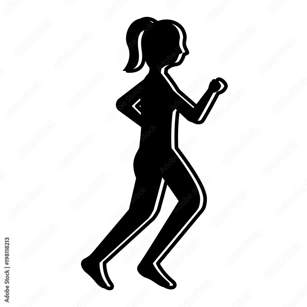 silhouette woman fitness runner sport image vector illustration black image