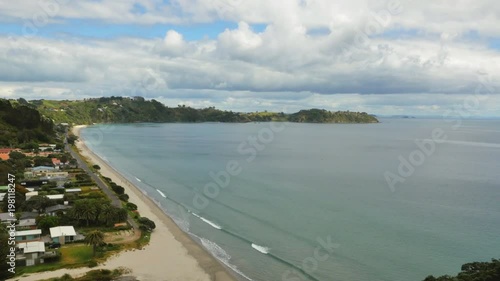 Wallpaper Mural Drone shot of empty beach with houses on the coastline Torontodigital.ca