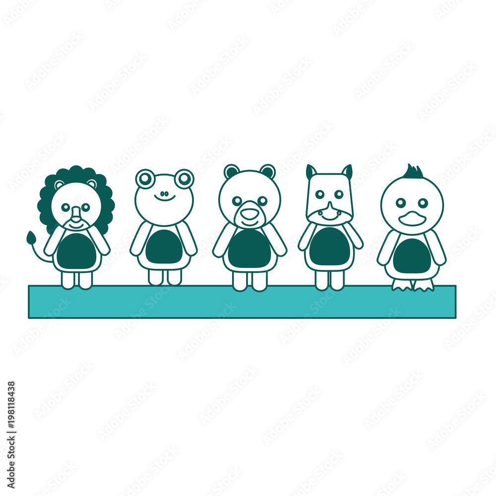 Obraz premium set of cute toy animals baby image vector illustration green image