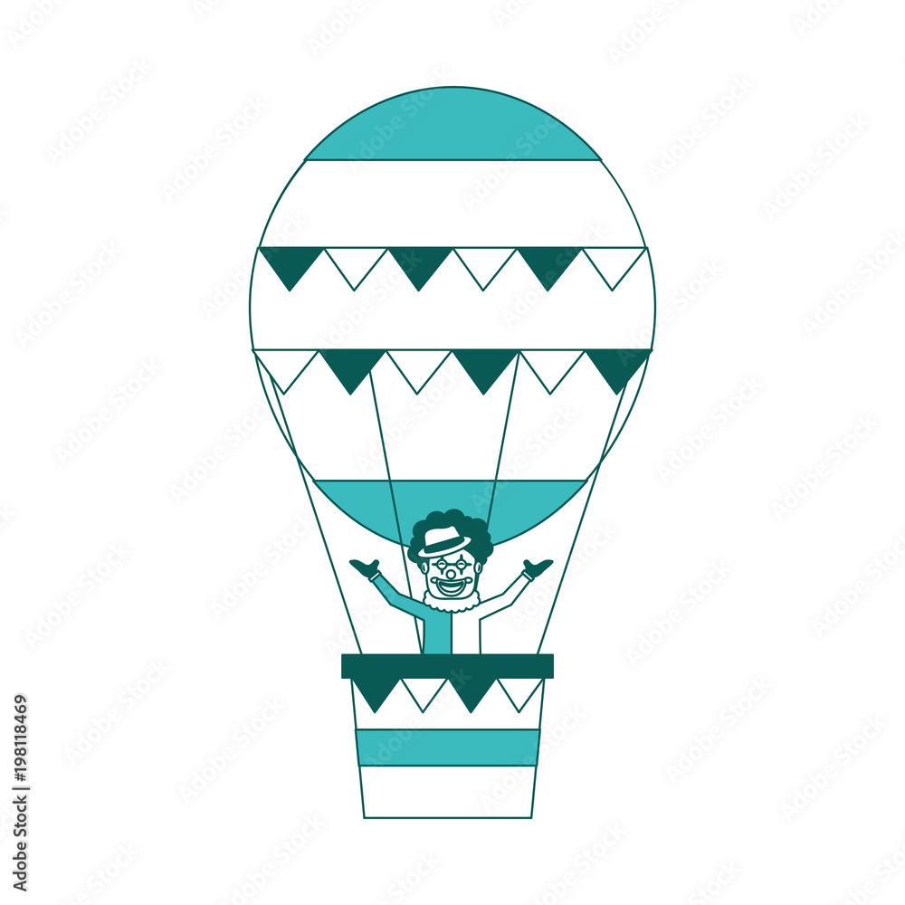 carnival circus clown flying with hot air balloon vector illustration green image carnival circus clown flying with hot air balloon vector illustration green image
