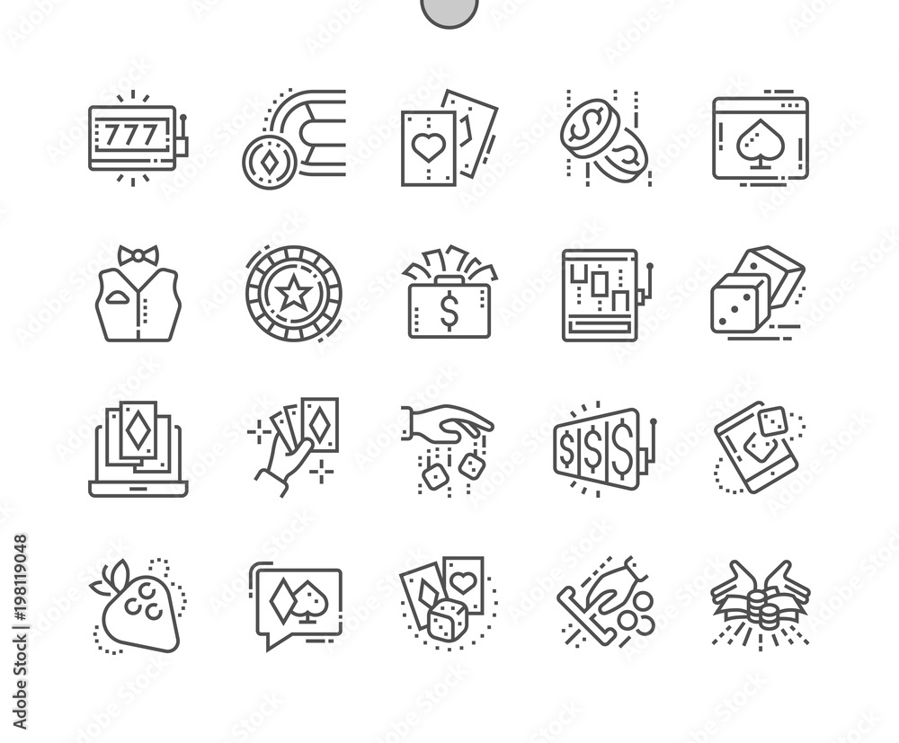 Gambling Well-crafted Pixel Perfect Vector Thin Line Icons 30 2x Grid for Web Graphics and Apps. Simple Minimal Pictogram Gambling Well-crafted Pixel Perfect Vector Thin Line Icons 30 2x Grid for Web Graphics and Apps. Simple Minimal Pictogram