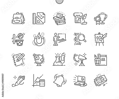 School Subjects Well-crafted Pixel Perfect Vector Thin Line Icons 30 2x Grid for Web Graphics and Apps. Simple Minimal Pictogram