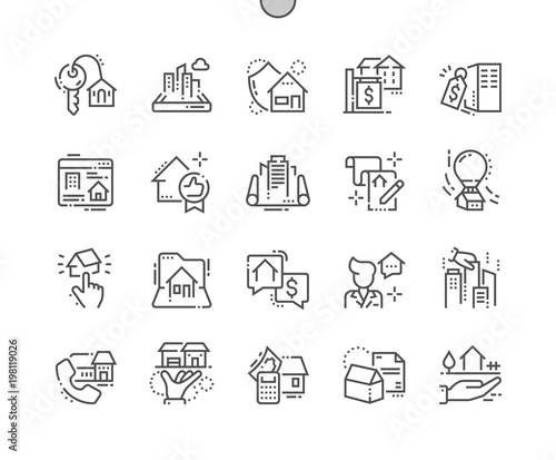 Real Estate Well-crafted Pixel Perfect Thin Line Icons 30 2x Grid for Web Graphics and Apps. Simple Minimal Pictogram