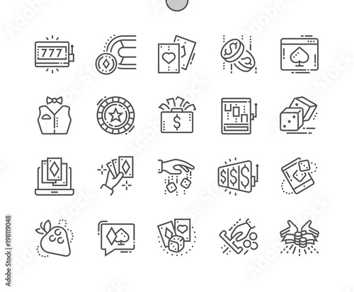 Gambling Well-crafted Pixel Perfect Vector Thin Line Icons 30 2x Grid for Web Graphics and Apps. Simple Minimal Pictogram