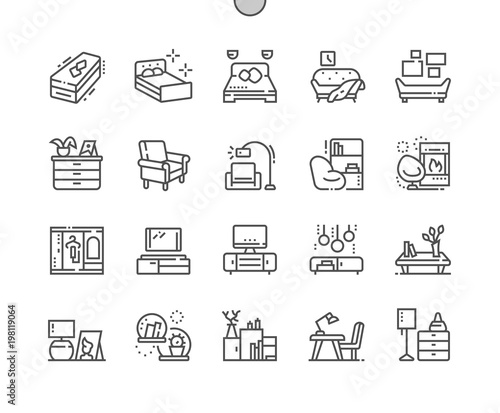 Furniture Well-crafted Pixel Perfect Vector Thin Line Icons 30 2x Grid for Web Graphics and Apps. Simple Minimal Pictogram
