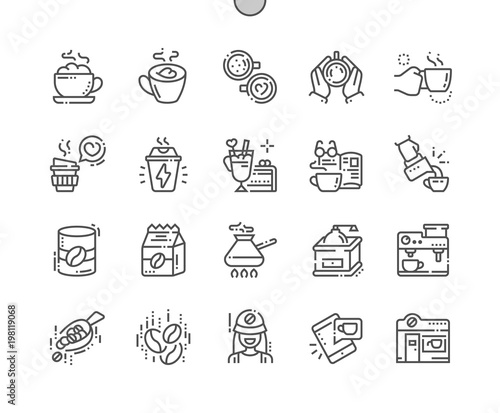 Coffee Well-crafted Pixel Perfect Vector Thin Line Icons 30 2x Grid for Web Graphics and Apps. Simple Minimal Pictogram