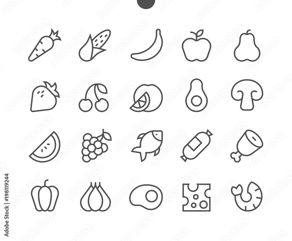 Food UI Pixel Perfect Well-crafted Vector Thin Line Icons 48x48 Ready for 24x24 Grid for Web Graphics and Apps with Editable Stroke. Simple Minimal Pictogram