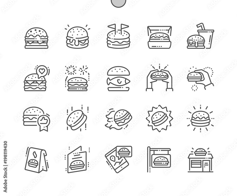 Burger Well-crafted Pixel Perfect Vector Thin Line Icons 30 2x Grid for Web Graphics and Apps. Simple Minimal Pictogram