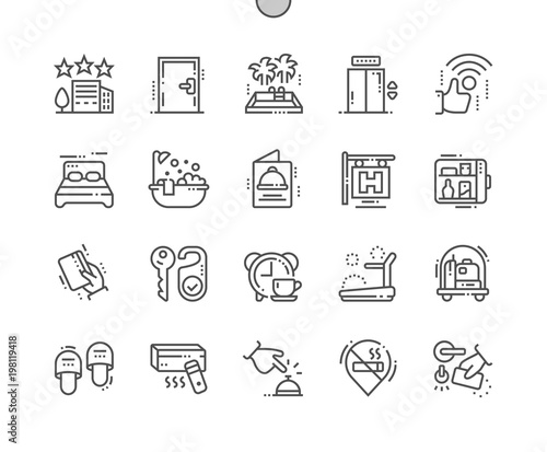 Hotel Well-crafted Pixel Perfect Vector Thin Line Icons 30 2x Grid for Web Graphics and Apps. Simple Minimal Pictogram