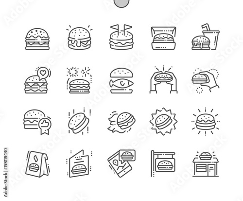Burger Well-crafted Pixel Perfect Vector Thin Line Icons 30 2x Grid for Web Graphics and Apps. Simple Minimal Pictogram