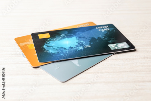 Credit cards on table, closeup