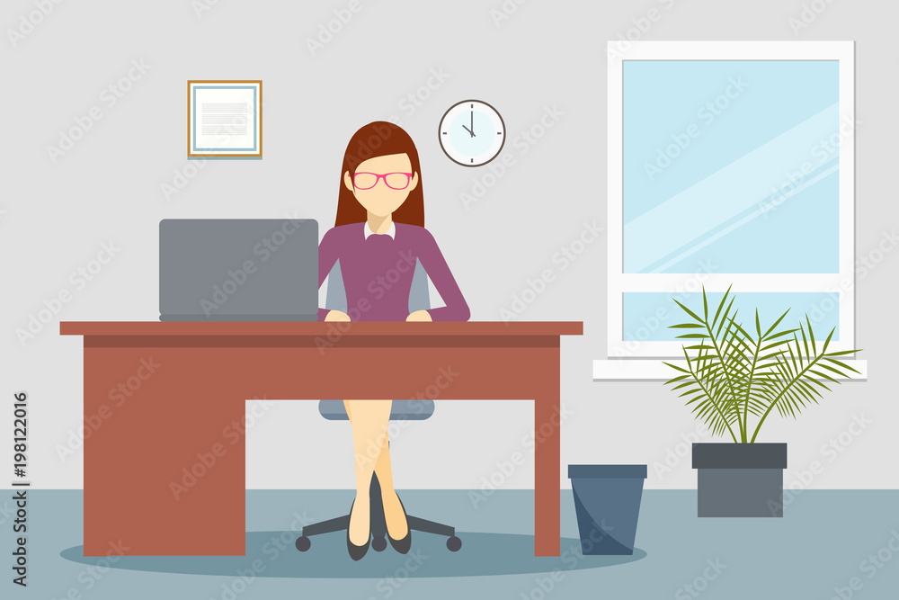 Vector design of office environment with woman working Vector design of office environment with woman working