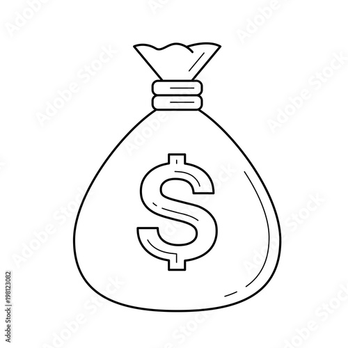 Money bag vector line icon isolated on white background. Bag with dollar money line icon for infographic, website or app.