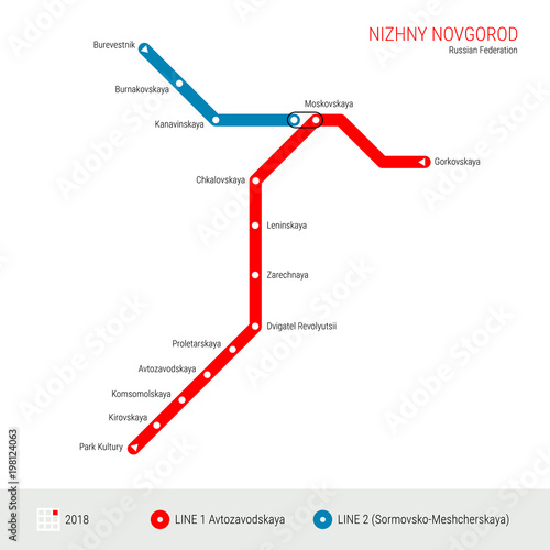 Nizhny Novgorod, Russian Federation Vector Metro Map. Rapid Transit System Scheme of Nizhny Novgorod. Subway Map