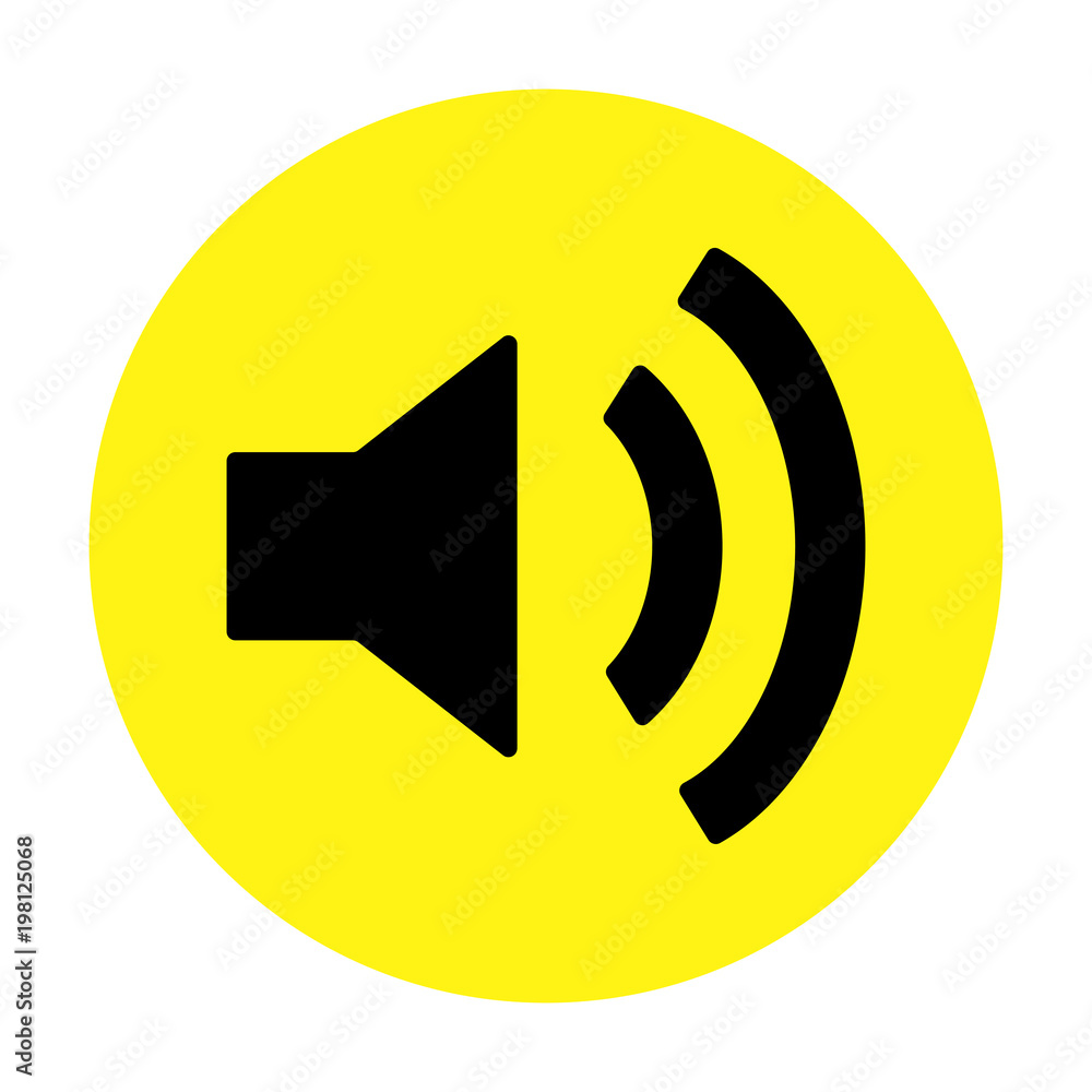 Lower sound isolated black vector icon on yellow background