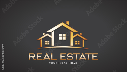 Gold Real Estate Houses Logo. Vector Design