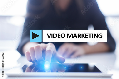 Video marketing, advertising concept on virtual screen.