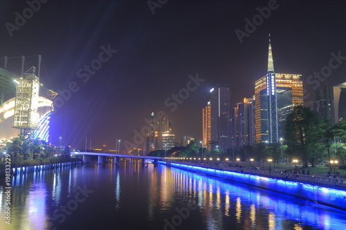 Zhujiang River night cityscape Guangzhou China