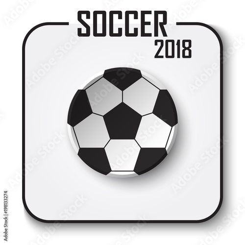 Soccer cup 2018 single icon . Pitted style football with shadow on gray isolated background . Vector for international world championship tournament