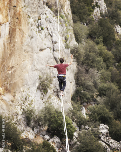 Walk a line in the sky.Turkish Highline Carnival in Antalya.