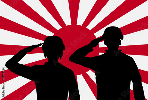 silhouette japan soldier on rising sun japan flag