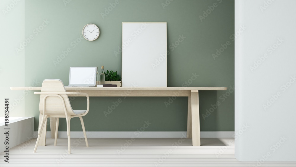 Fototapeta premium Work space interior background - 3d rendering minimal japanese 