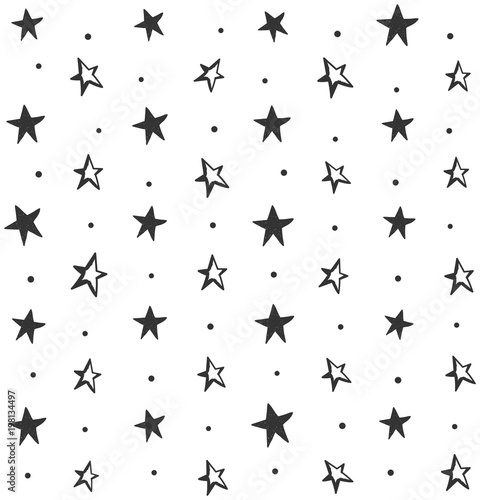 Seamless Pattern with Hand Drawn Stars