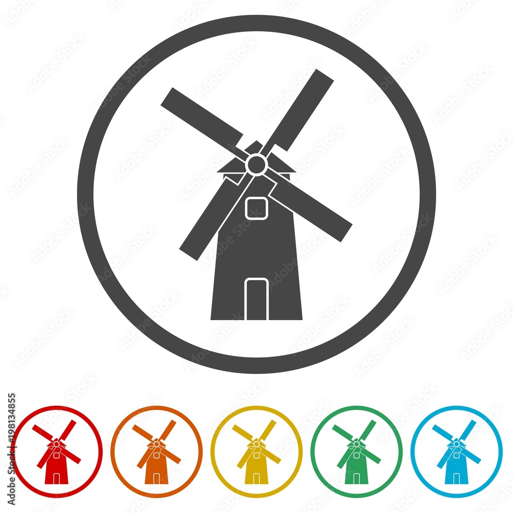 Windmill icon, Vector black silhouette, simple vector icons set Windmill icon, Vector black silhouette, simple vector icons set
