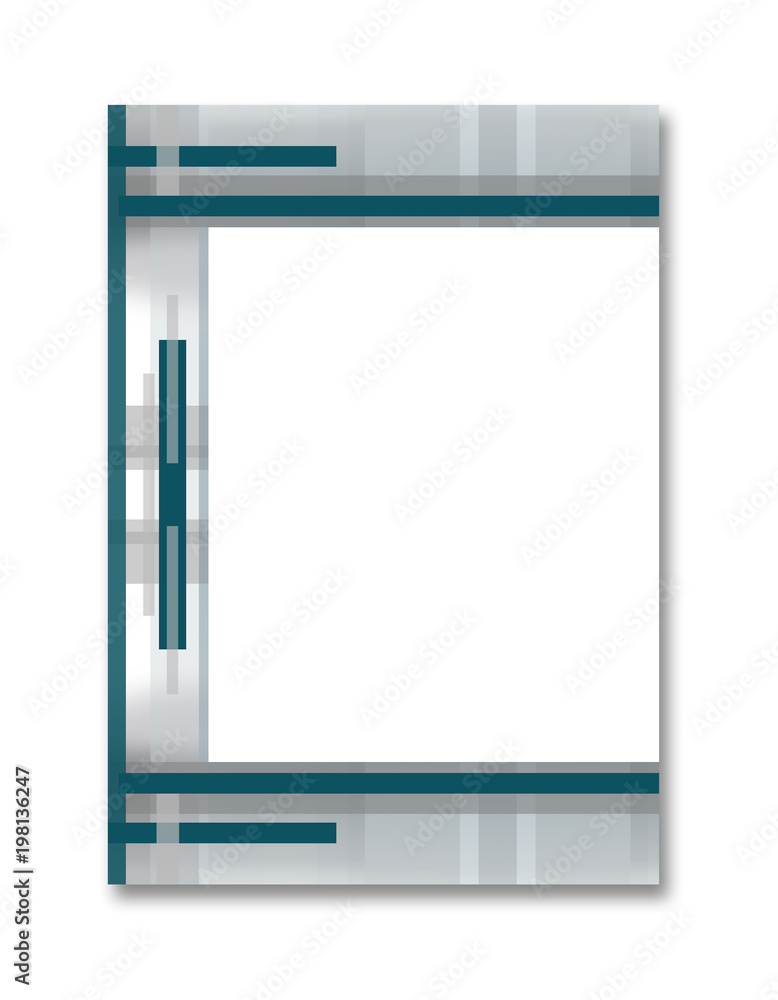 Book cover A4 design with geometric abstract frame: green-blue strips on gray background. Large white text space. Modern layout, template for portfolio, brochures, magazines, books, posters Book cover A4 design with geometric abstract frame: green-blue strips on gray background. Large white text space. Modern layout, template for portfolio, brochures, magazines, books, posters