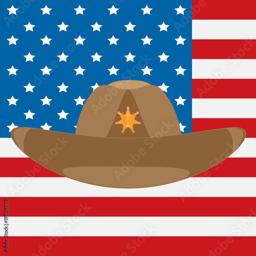 USA flag and sheriff's cowboy hat with a star