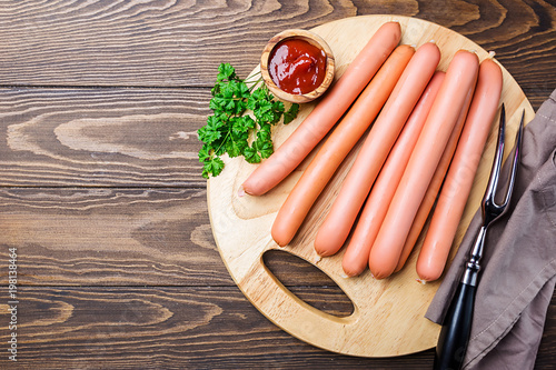 Raw frankfurter sausages