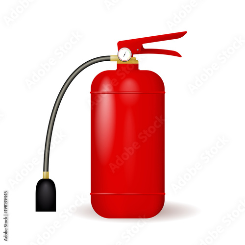 Red fire extinguisher. Fire safety vector illustration. White background.